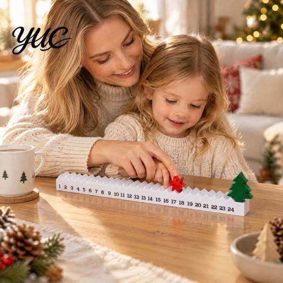 Holiday Desk Accessories Christmas Countdown Calendar, 24 Days Durable PLA Advent Calendar with Sliding Star, Interactive Nordic Style 3D Printed