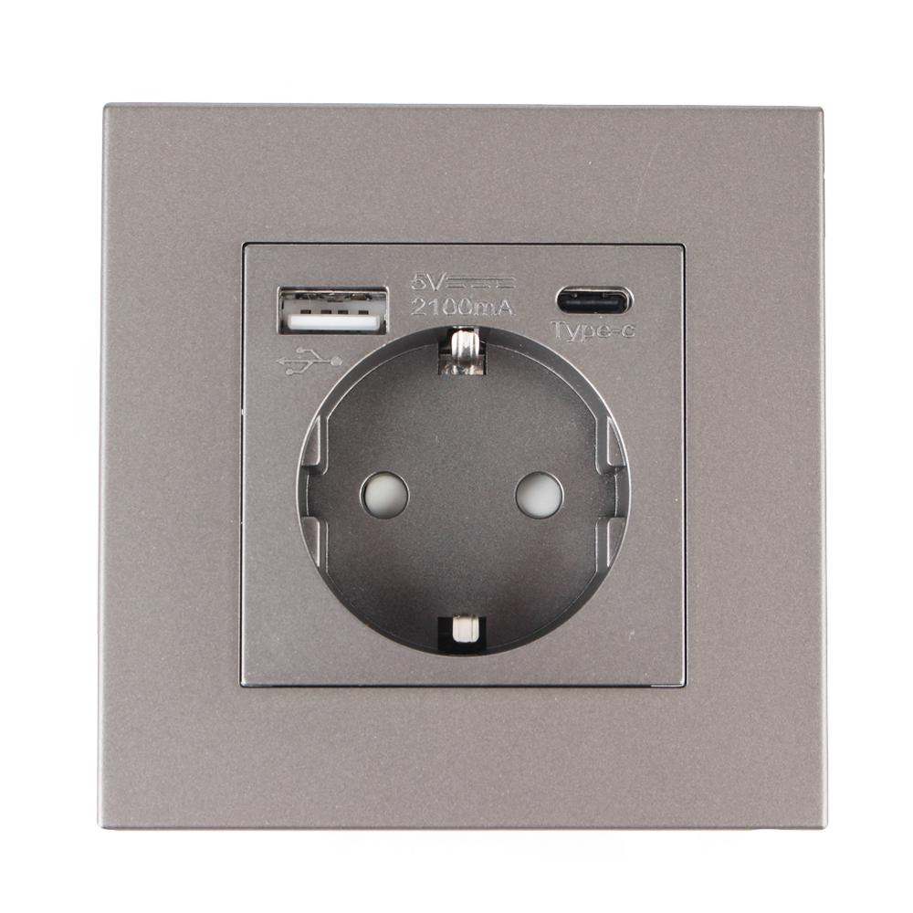 Электрическое настенное зарядное устройство, адаптер, немецкая розетка, розетки, стандарт ЕС, 16 А, с usb-портом для зарядки типа C, панель ПК