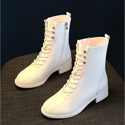 Модные женские полусапоги на среднем каблуке, на шнуровке, с круглым носком, осенне-зимние, на флисовой подкладке, тренд 2025, Y2k, готические, горячие, до середины икры