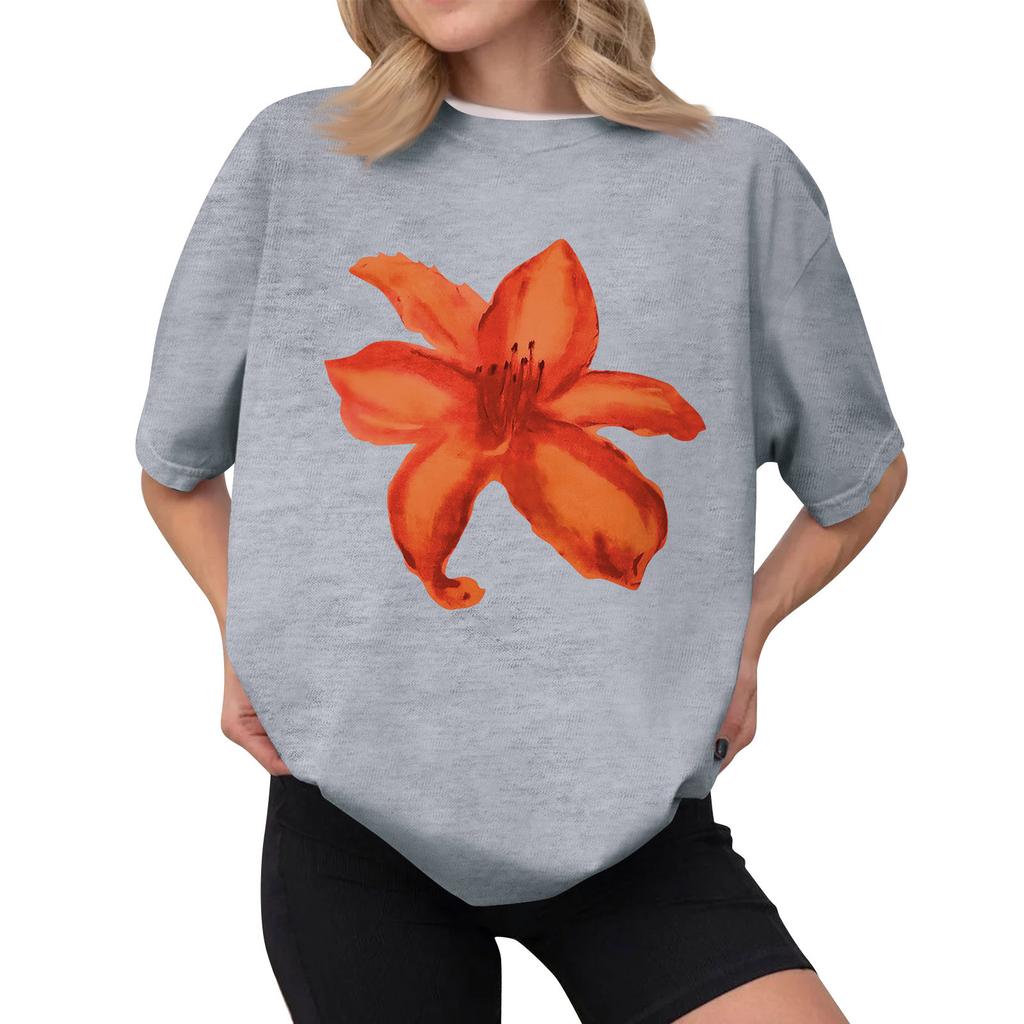 Women's Casual Printed T-Shirt Round Neck Pullover Short Sleeve Top