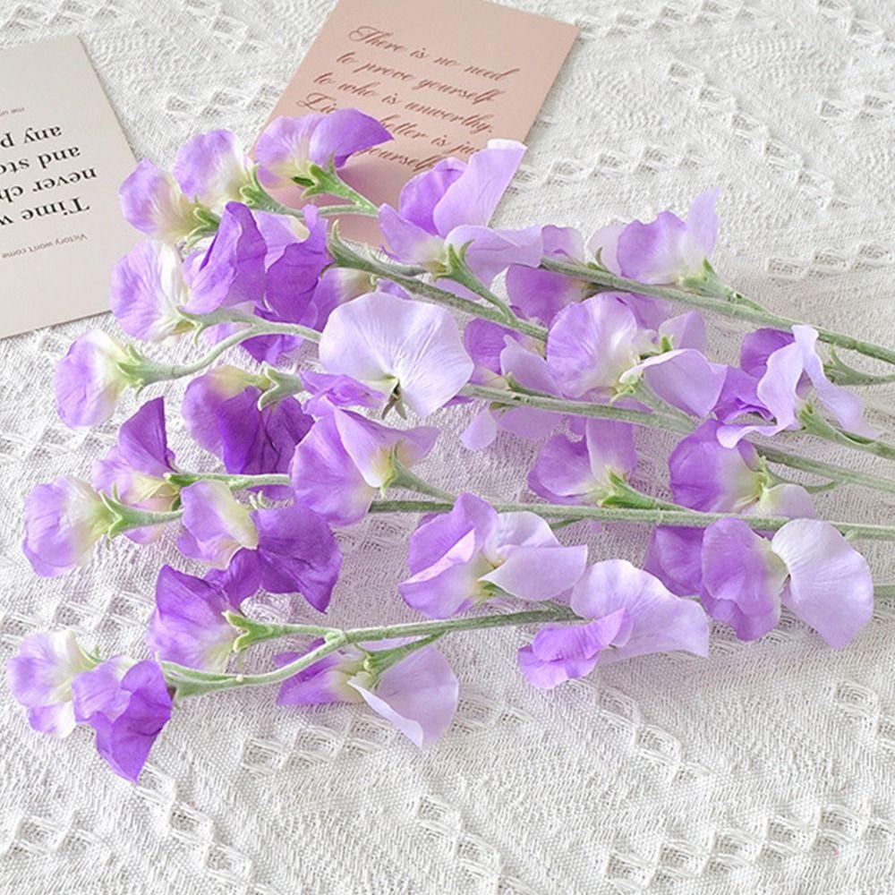 Artificial Fake Flower Bunch Compact Flocked Stem Bouquet Sweet Pea Flowers For Home Decoration