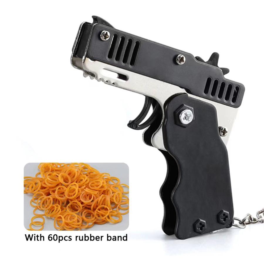Metal Burst Rubber Band Toy - Mini Folding Launcher Toy With Keychain And 60Pcs Rubber Bands Perfect Gift For Christmas
