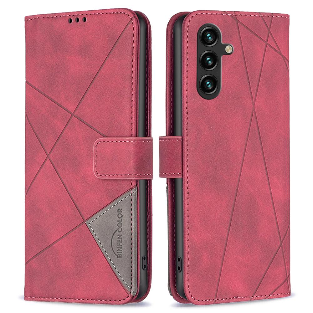 BINFEN COLOR For Samsung Galaxy A55 5G Phone Cases Wallet Stand Geometry Imprinted Leather Cover