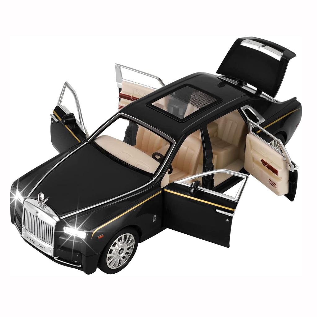 Игрушечный автомобиль Rolls-Royce Phantom 1/24, литая металлическая модель автомобиля для детей 3, 4, 5, 6, 7 лет, со звуковой подсветкой, классический дизайн двери автомобиля, логотип автомобиля можно сложить