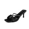 Summer Women's Square Toe Slippers Crystal Stiletto Heel Sandals Plus Size Dress Slippers for Classic Fashion Ladies Shoes