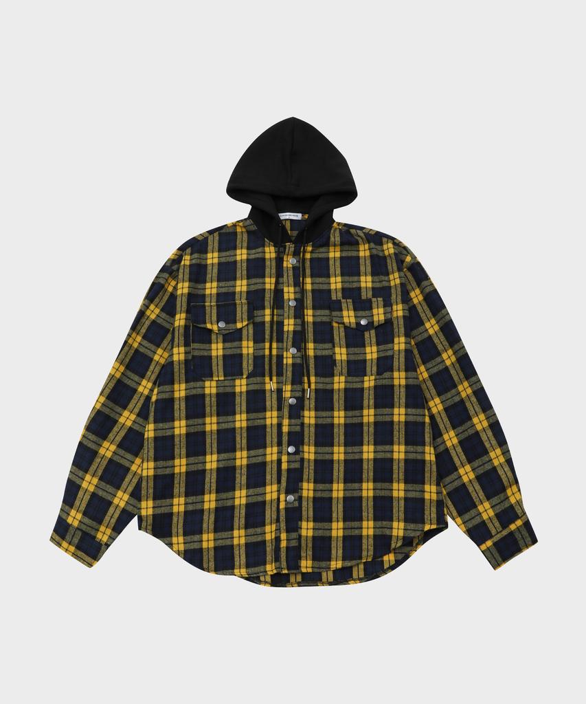 SLOW RECORD HOUSE Hooded Check Shirt_Yellow