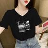 Женская футболка с V-образным вырезом из чистого хлопка, с короткими рукавами, лето 2025, новая, в зарубежном стиле, шикарная, из чистого хлопка, женская футболка большого размера