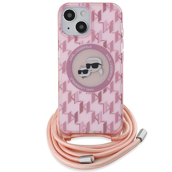 Karl Lagerfeld Klhmp15Shckcklcp Iphone 15 / 14 / 13  6.1 Różowy/Pink Hardcase Iml Crossbody Monogram Karl & Choupette Head Magsafe