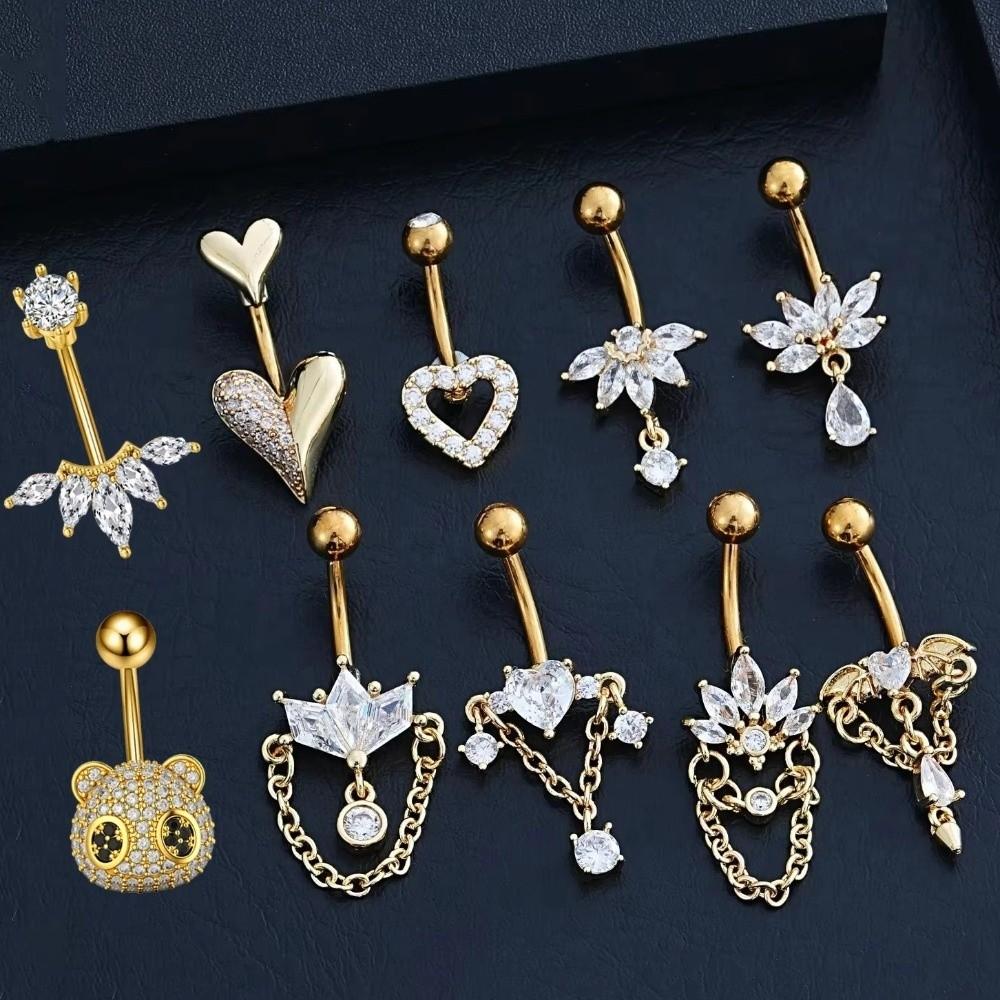 Elegant Crystal Ball Belly Button Rings Copper Shiny Body Jewelry New Gem Navel Piercing  Men