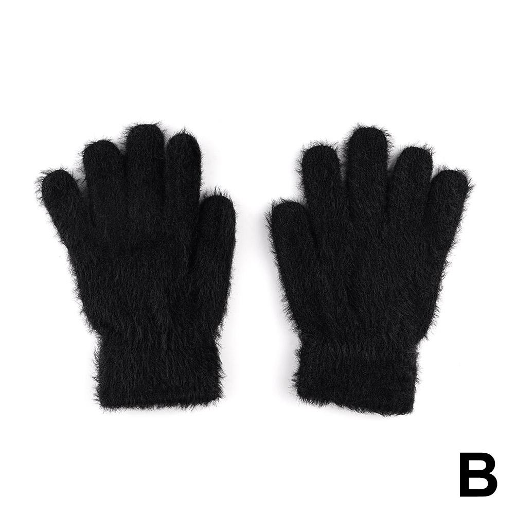 Fashion Winter Mink Velvet Five Finger Gloves Plush Warm Cold-proof Gloves Women Outdoors Cycling Solid Color Five Finger Gloves