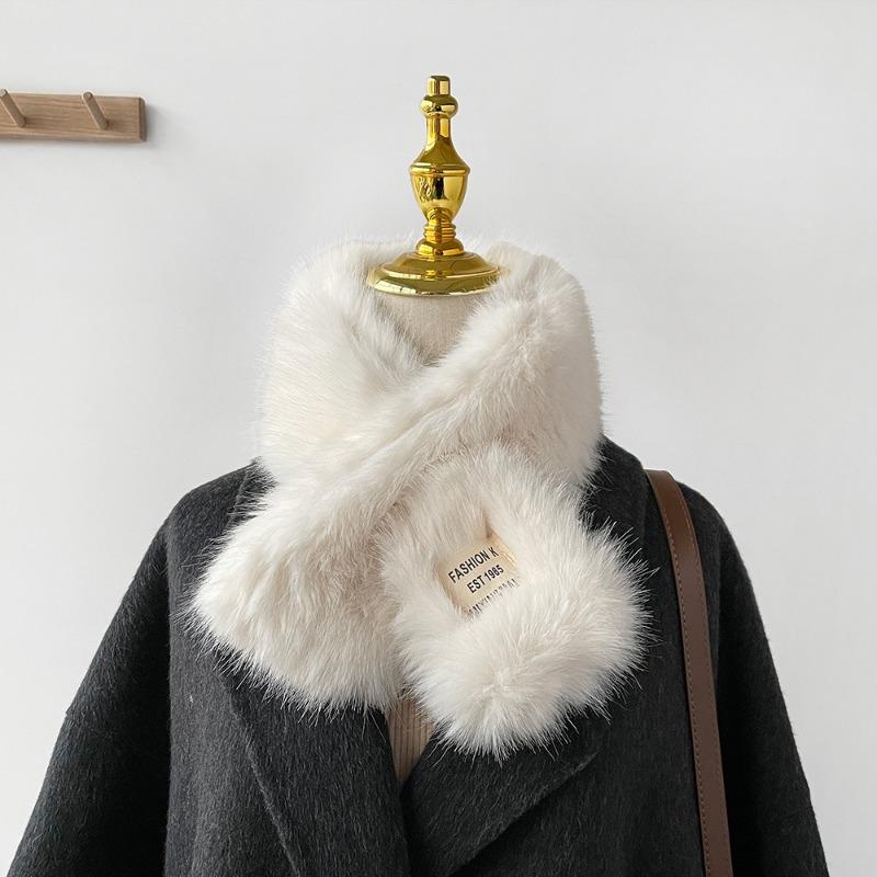 Soft Waxy Wind Thickened Solid Color Fluffy Scarf To Keep Warm Imitation Rex Rabbit Hair Cross Scarf Plush Collar Women