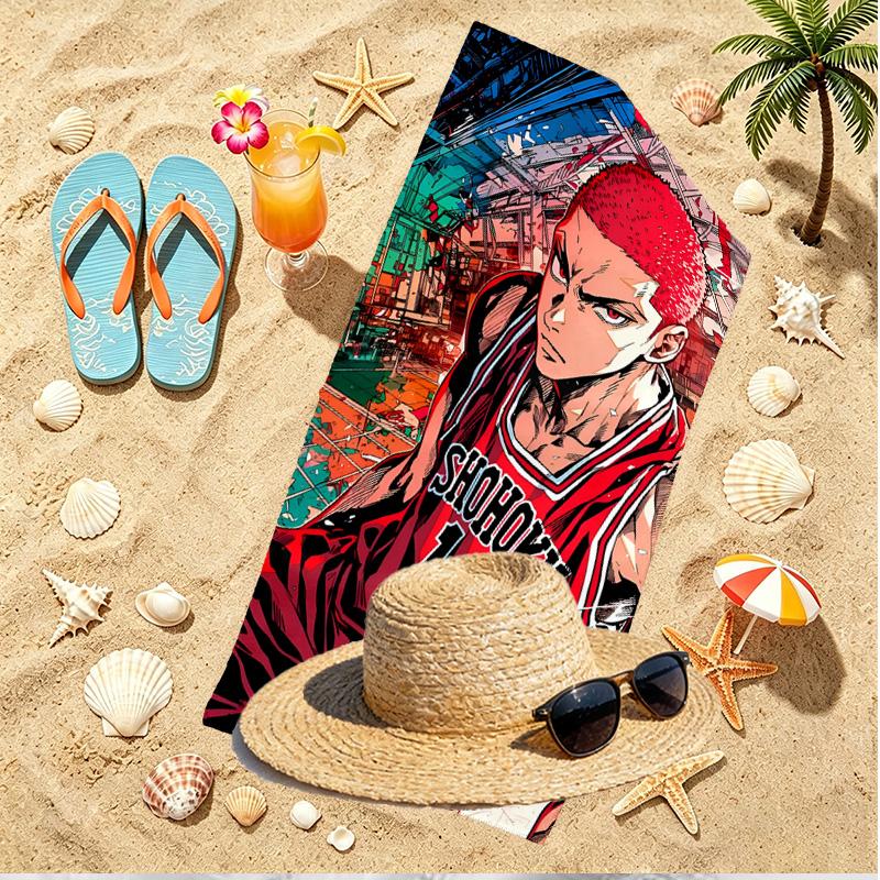 SLAM DUNK Print Beach Towel, Versatile Lightweight Absorbent Beach Towel for Pool Surf Yoga Bathroom, Perfect Birthday Holiday Gift