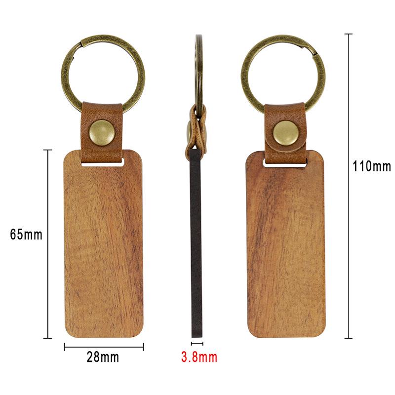 Rectangle Wooden Keychain Pendant - Business Gift In OPP Packaging