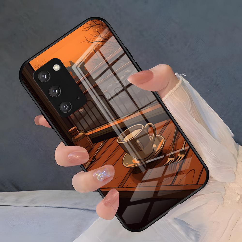 Чехол для телефона с рисунком 'Кофейное искусство' для Samsung S26 S25 Plus S20 S20 Plus S22 Ultra S23 FE S21 Plus S21 Ultra Стеклянная крышка