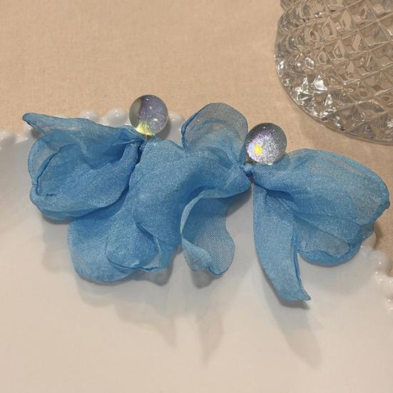 Women Mesh Petal Drop Earrings Handmade Large Chiffon Floral Dangle Earrings Vintage Stud Earrings for Vacation Wedding