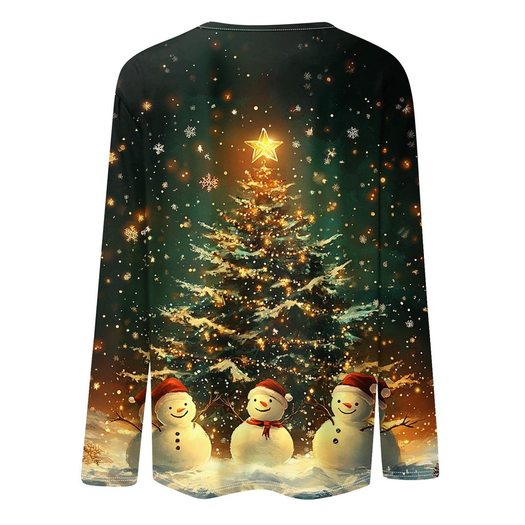 Женская модная повседневная рубашка с длинными рукавами и рождественским принтом с квадратным вырезом и длинными рукавами