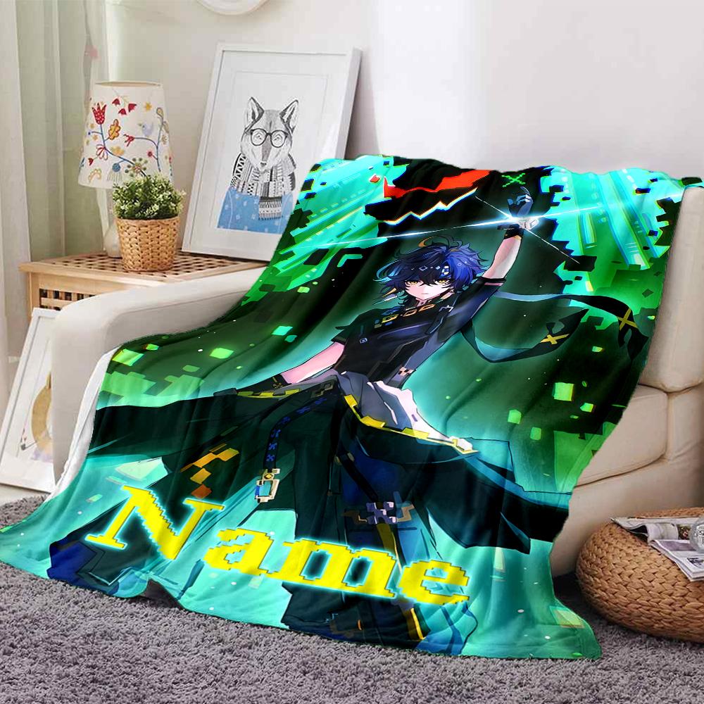 Customiz Name Personality Genshin Impact characters Blanket Soft &Warm Sofa Office Bed Travel Lunch Break Blanket, Gift Suitable All Seasons