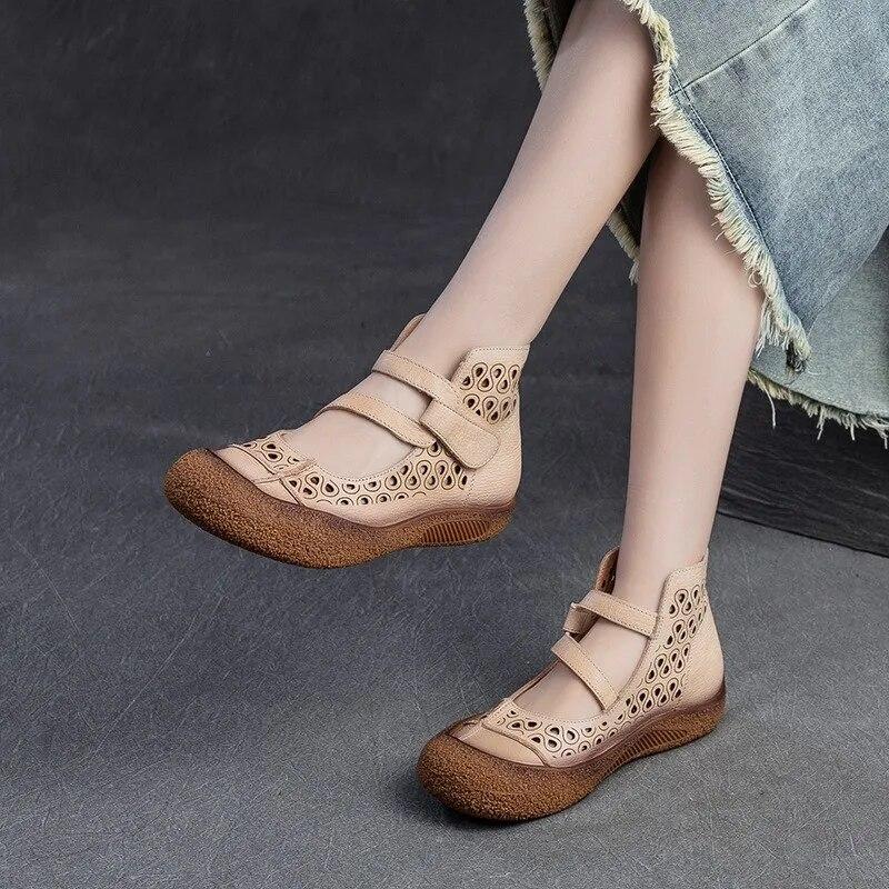 Johnature Полые дышащие сандалии из натуральной кожи, удобная универсальная женская обувь на мягкой подошве в стиле ретро