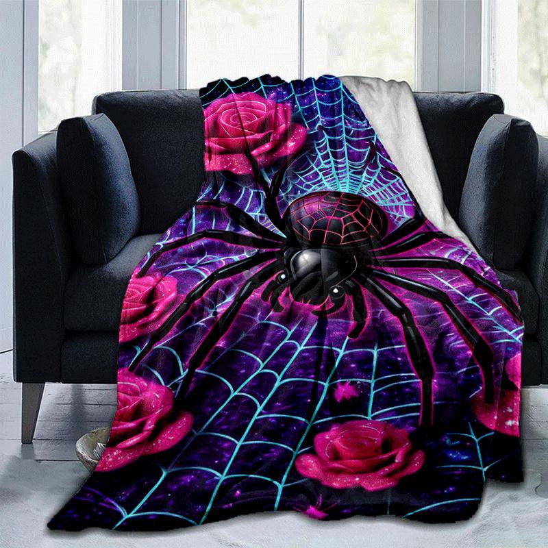 1pc Spider Printing Lightweight Flannel Blanket, Comfortable and Warm Blanket, for Camping Sofa Bed and Couch Office, Suitable for Gift Blank