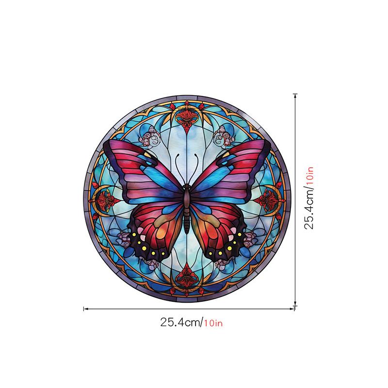 Retro Stained Hummingbird Butterfly Flower Film Window Glass Electrostatic Stickers Colorful