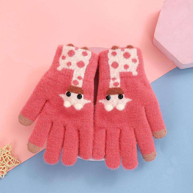 Детские зимние мультяшные перчатки без пальцев - Милые шерстяные вязаные с пятью пальцами для занятий спортом и велоспортом для девочек