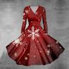 Women's Christmas Tree Snowflake Print V-Neck Slim Fit Long Sleeve Swing Dress