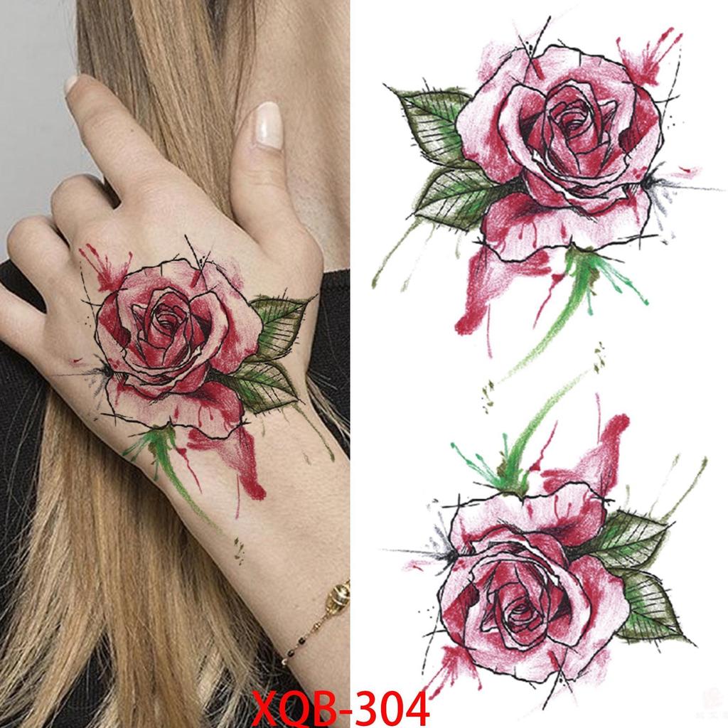 NEW 1 PC 210*114MM Cherry Blossom Fake Temporary Tattoo For Women Girl Watercolor Rose Flower Tattoos Flora Branch Chest Back Tatoo Paper Stickers