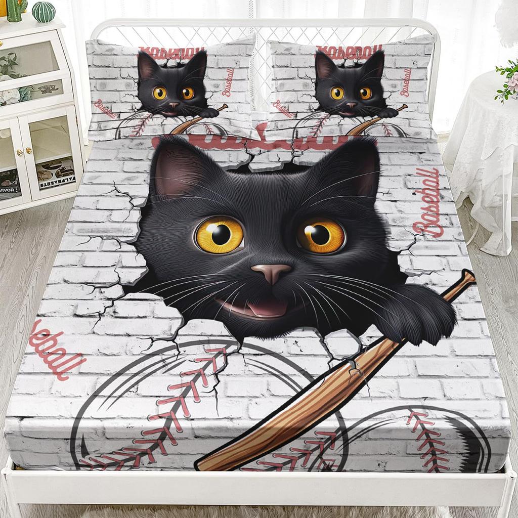 Милый кошачий узор Матрас Комплект из трех предметов Матрас с цифровой печатью Постельное белье Взрослые Дети