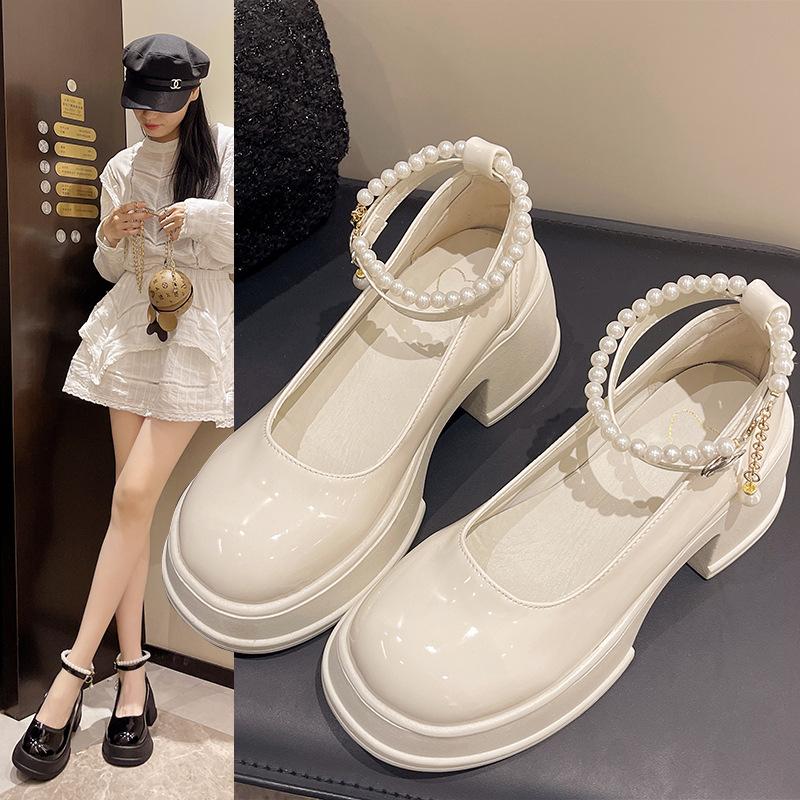 Французские туфли-лодочки на высоком каблуке, женские летние новые туфли на толстом каблуке с круглым носком, с юбкой, темпераментные маленькие кожаные туфли