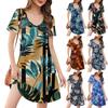 Women's Fashion Casual Printed With Pockets Bohemian Beach V-Neck Short Sleeve Dresses