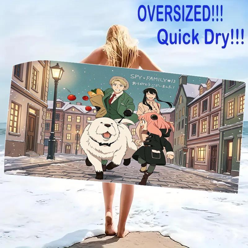 Spy x Family Anime Print Beach Towel, Large Soft Quick Dry Towel for Beach Camping Swimming
