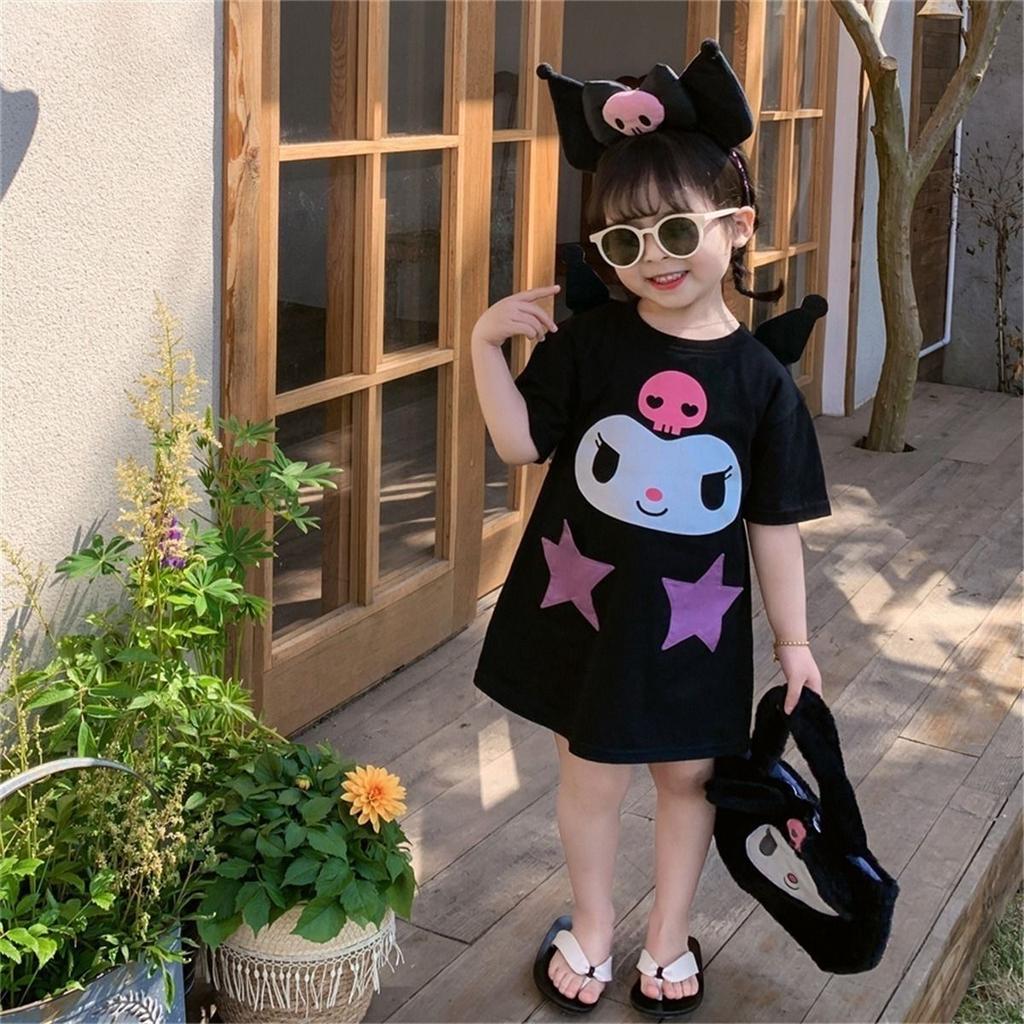 Girls Summer Cartoon Print Dress Sweet Babydoll Collar Toddler Dress
