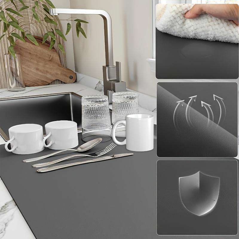 Super Absorbent Dish Drying Mat, Duty Kitchen Counter Pad, Heat-Resistant Up To, Non-Slip Dishwasher Drainage Mat for Coffee Machine, Sink, Countertop