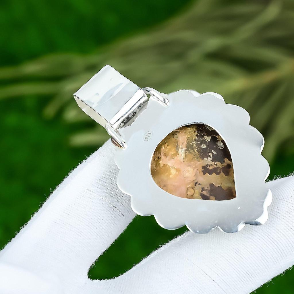 Pear Ammonite Fossil Stone Peridot 925 Sterling Silver Bezel New Pendant Jewelry