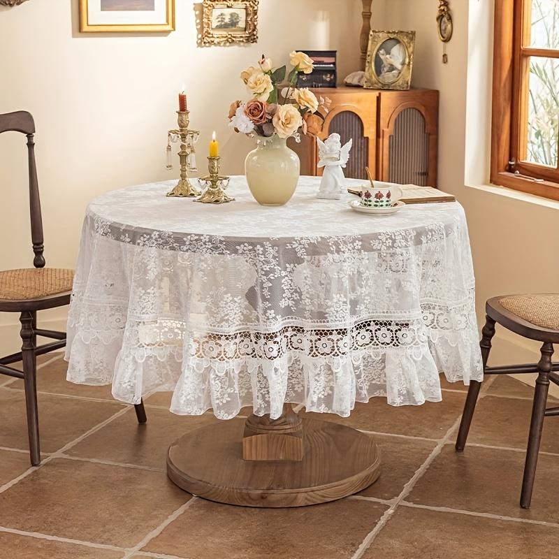 Белая кружевная вышитая круглая скатерть, цветочный узор, винтажный шарм для столовой, спальни, кафе, декор для вечеринки