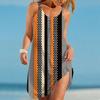 Женское пляжное платье, пляжная одежда, мини-платье с полосатым принтом, повседневное современное платье без рукавов, свободного кроя, для улицы, повседневное, розового и синего цвета, лето