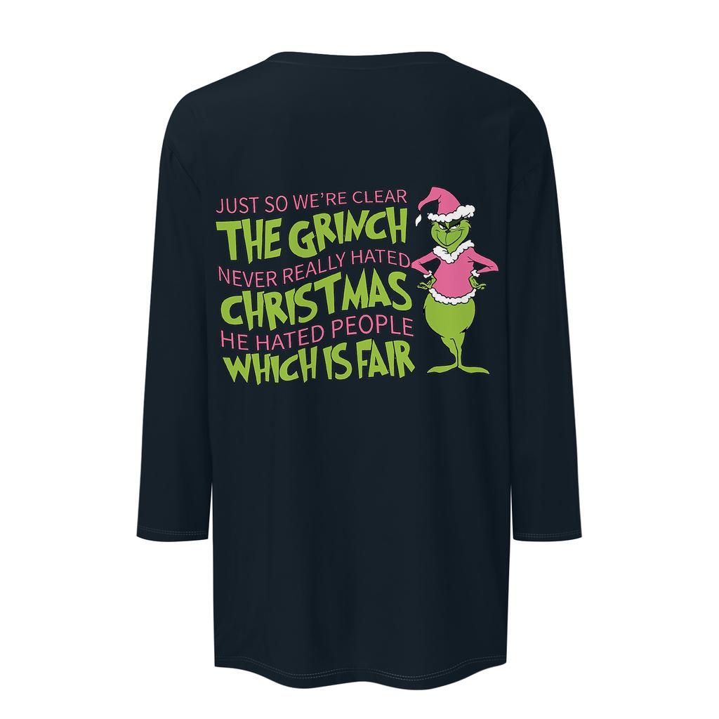 3/4 рукава топы для женщин футболка повседневные рождественские принты топы футболка круглый вырез пуловер блузка