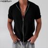 Мужские рубашки с коротким рукавом на молнии, полые, прозрачные, повседневные топы