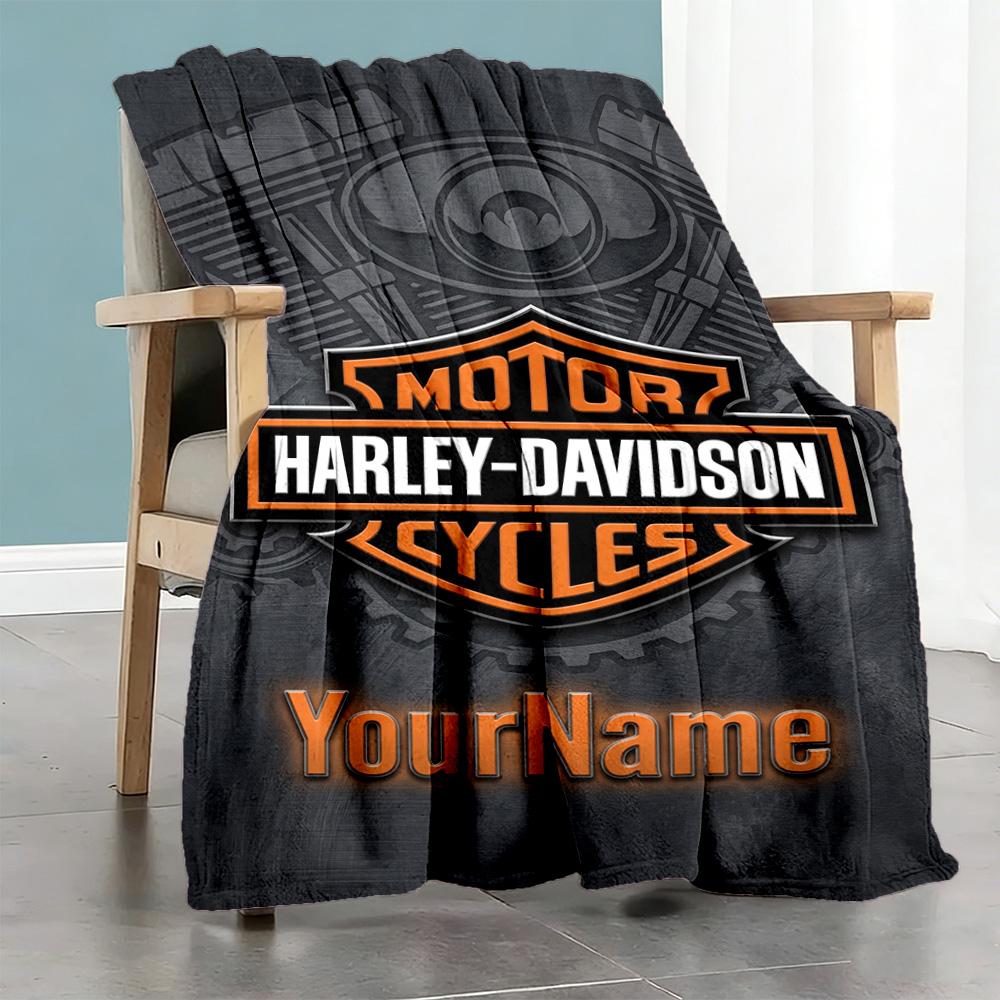 Harley-davidson Motorcycles Customize Text Blanket Cozy Personalized Blanket Soft & Cozy Versatile for Couch Living Room Picnics Home Decor