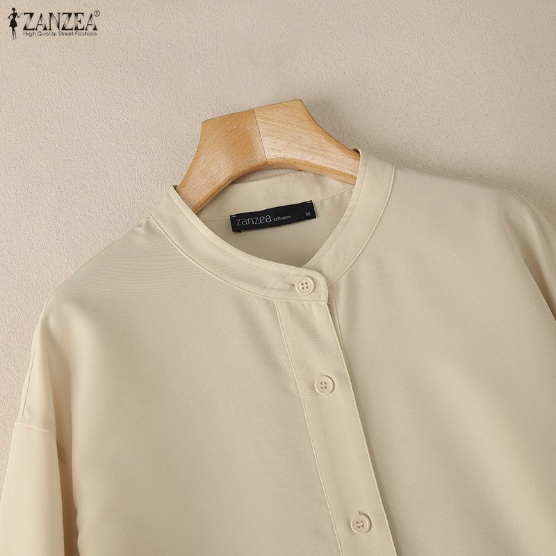 ZANZEA Женская повседневная блузка с воротником-стойкой и длинным рукавом