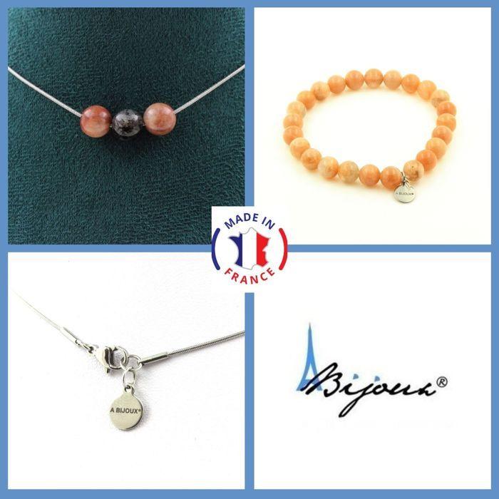 Stones and Minerals. Jewelry Set Bracelet Necklace 3 African Sunstone Beads Customizable Size.