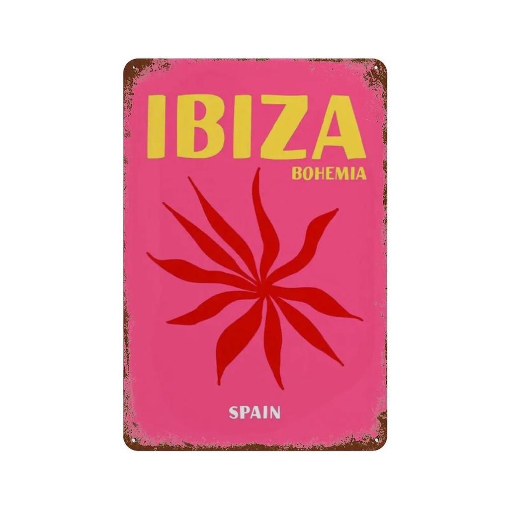 Vintage Metal Signs Decor Modern Scenic Travel Mykonos Palm Miami Wall Art Poster Prints Boho Maximalist Style Picture