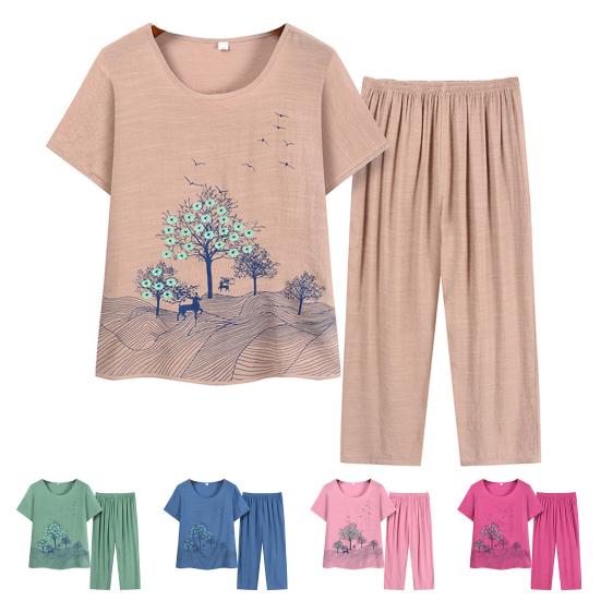 2 шт./компл. женские топы и брюки, комплект с круглым вырезом и круглым вырезом, пуловер, длинные брюки с глубоким промежностью и цветочным принтом