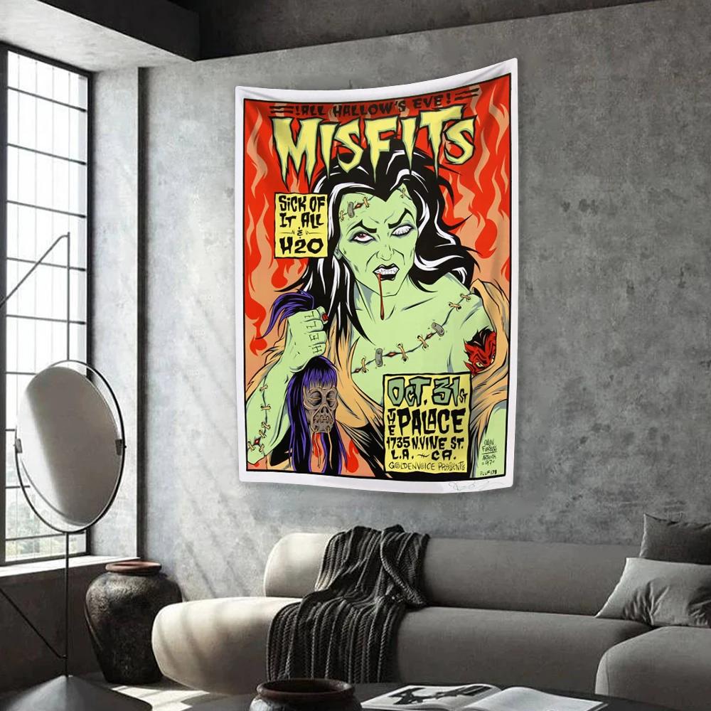Рок-н-ролльная музыка Гобелен Панк-группа Misfits Печать Украшение для дома Настенный декор для спальни в общежитии Концертный декор