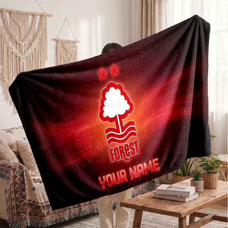 Nottingham Forest Personalized Fleece Blanket With Football Logo, Custom Name Text Soft Warm Home Throw Blanket
