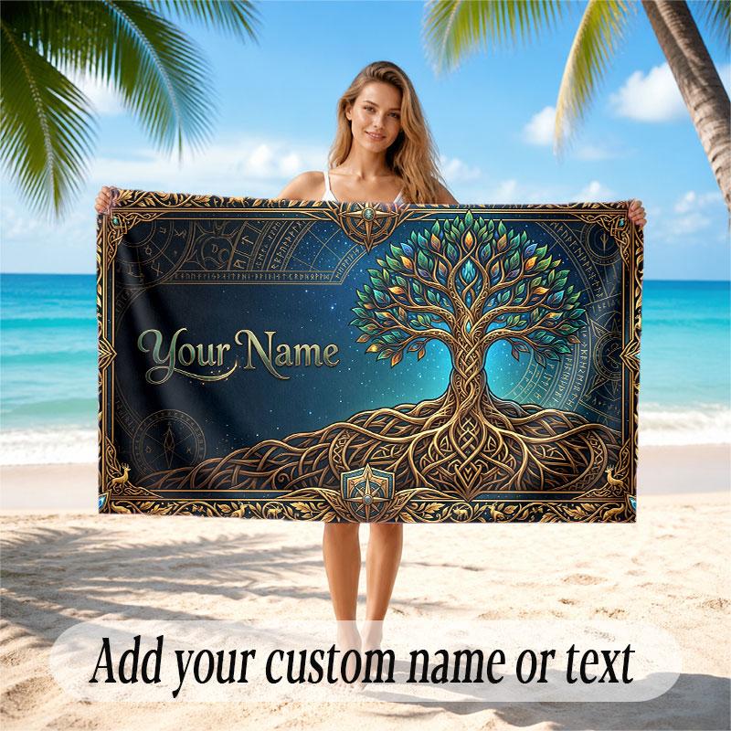 Fantasy Magic Theme Soft Beach Towel Personalized Custom Name Text Towel Portable for Beach Pool Travel