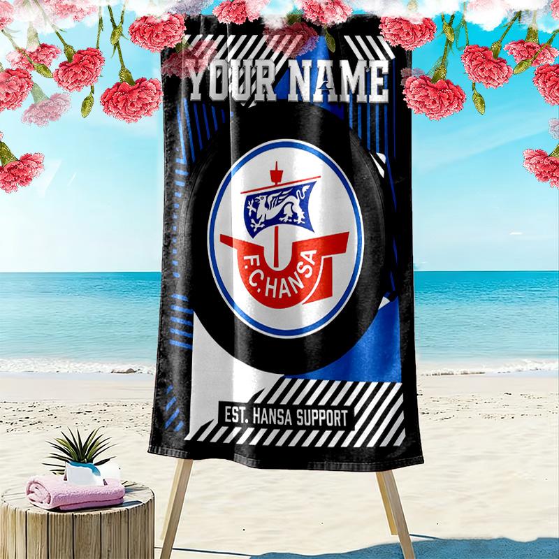 Custom Name FC Hansa Rostock Print Beach Towel, Large Soft Quick Dry Towel for Beach Camping Swimming -HE47