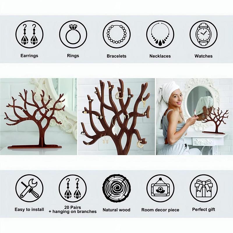 Jewelry Display Stand Wooden Tree Tower Rack Hanging Organizer For Ring Earrings Necklace Bracelet Hair Accessories