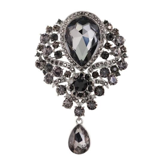 Elegant Water-drop Shape Brooch Shining Rhinestones Faux Crystal Inlaid Pin Wedding Party Badge Jewelry Gift