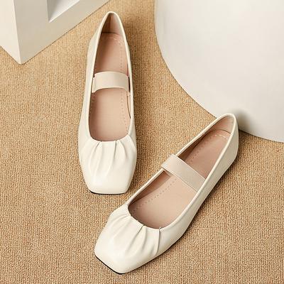 Мода Большой Размер 35-44 Эластичная Лента Мэри Джейн Женские Плиссированные Балетки из ПУ Кожи Женские Лоферы с Квадратным Носком Мокасины Босиком